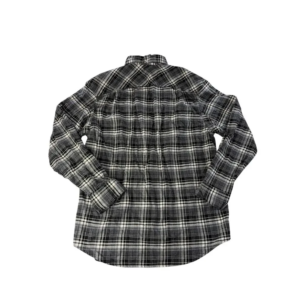 Duluth Trading Mens Button Front Shirt Medium Mountain Oxford Black Plaid Cotton